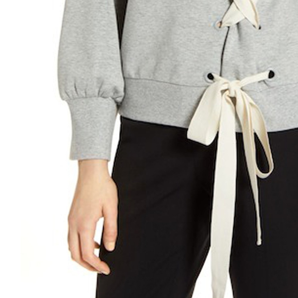 Grey / White  Lace-Up Sweatshirt - Picture 2 of 5
